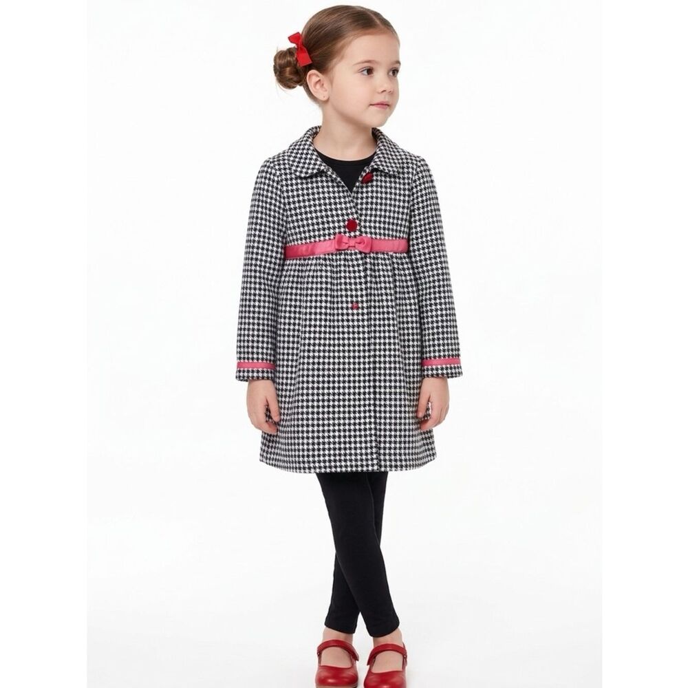 HOLIDAY EDITIONS | Girls Houndstooth Jacket Red Accents Black White 5T